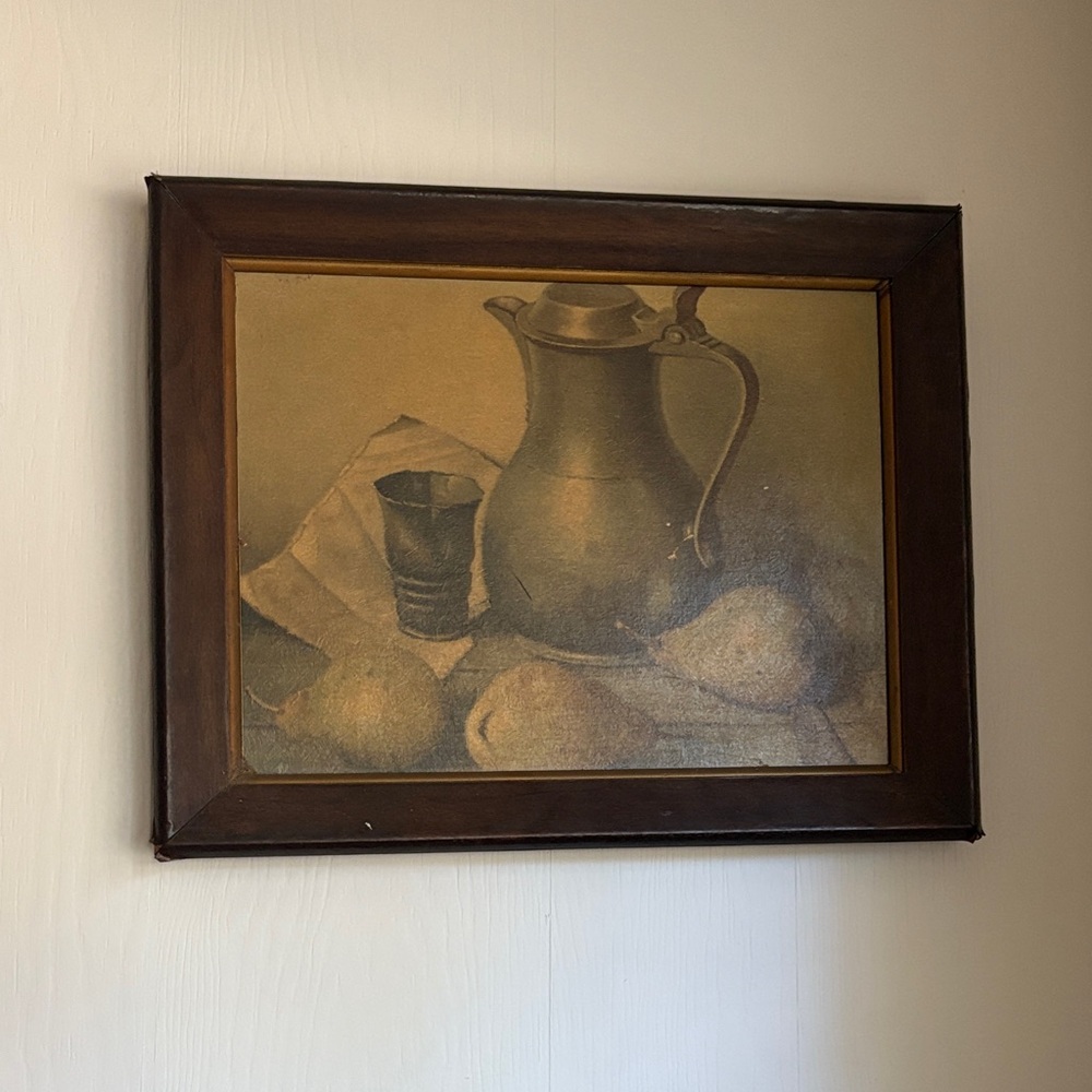 Vintage Still Life Art Print in Brown Frame